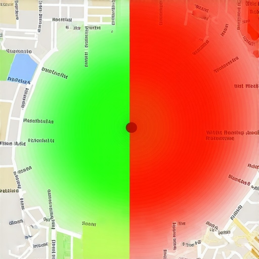 Diagram showing how a smaller service area radius improves local map pack visibility