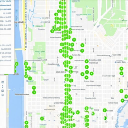 A visual representation of local search dominance across a city map using an SEO grid tool.