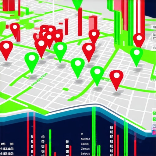 A digital grid map showing 3-pack ranking positions across a city neighborhood.