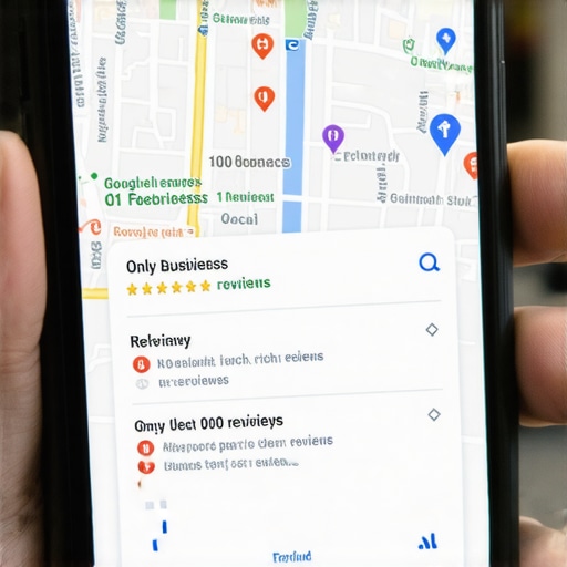 Google Maps search results showing a business ranking first with fewer reviews due to high relevance.