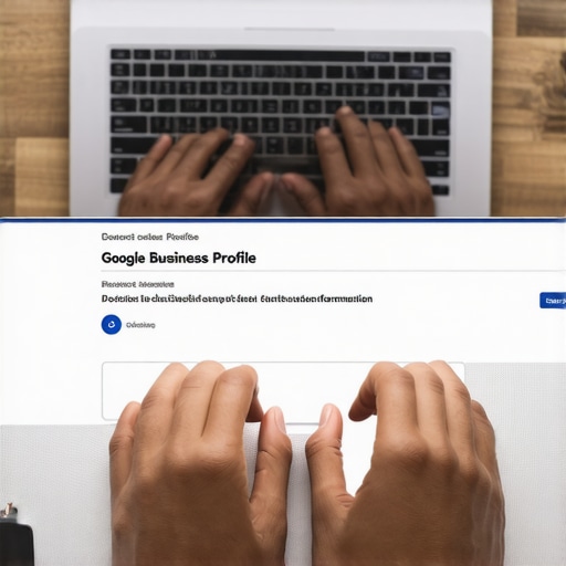 Close-up of a person updating a business phone number on both a Google Business Profile and a website footer to maintain local SEO rankings.