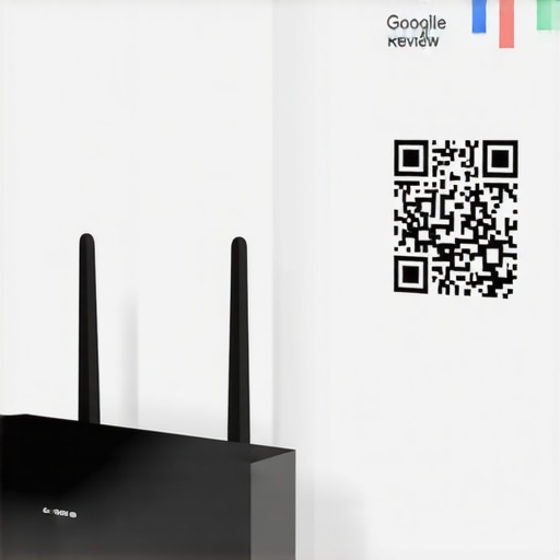 Syncing physical signals with digital profiles A Wi-Fi router and business signage representing local SEO signal density.