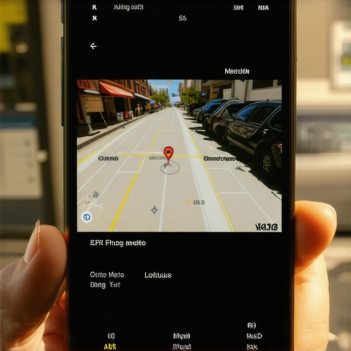 Smartphone screen displaying GPS coordinates and metadata for a business photo to improve Google Maps ranking.