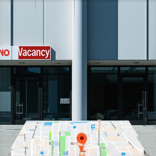 The Risks of Virtual Office Addresses on Google Maps A conceptual image showing an office building with a digital error overlay symbolizing a map ranking suspension.