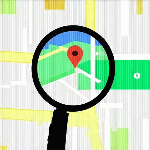 Illustration of a magnifying glass analyzing Google Maps business listings for local SEO signals