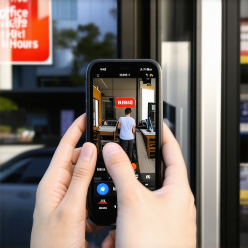 A business owner taking a photo of their storefront signage to prove location authority to Google Maps.