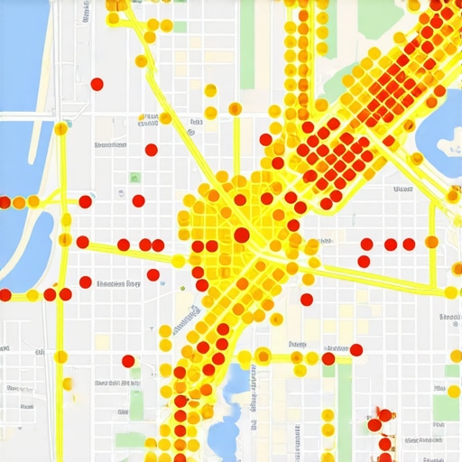 A heatmap grid displaying a local business's ranking positions across a suburban map.