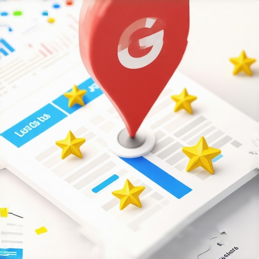 Isometric graphic of a map pin and data charts representing local SEO optimization.